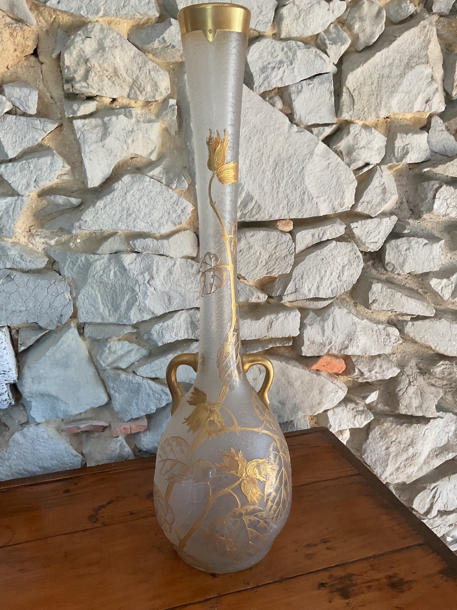 Très grand vase  Legras Art nouveau signé L Cie st Denis Paris Epoque 1900 . 