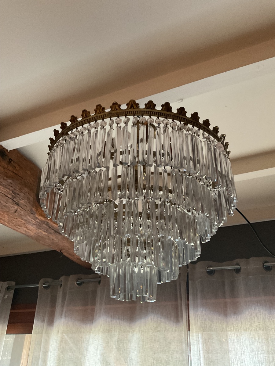 Crystal Cascade Ceiling Chandelier From The 1920s