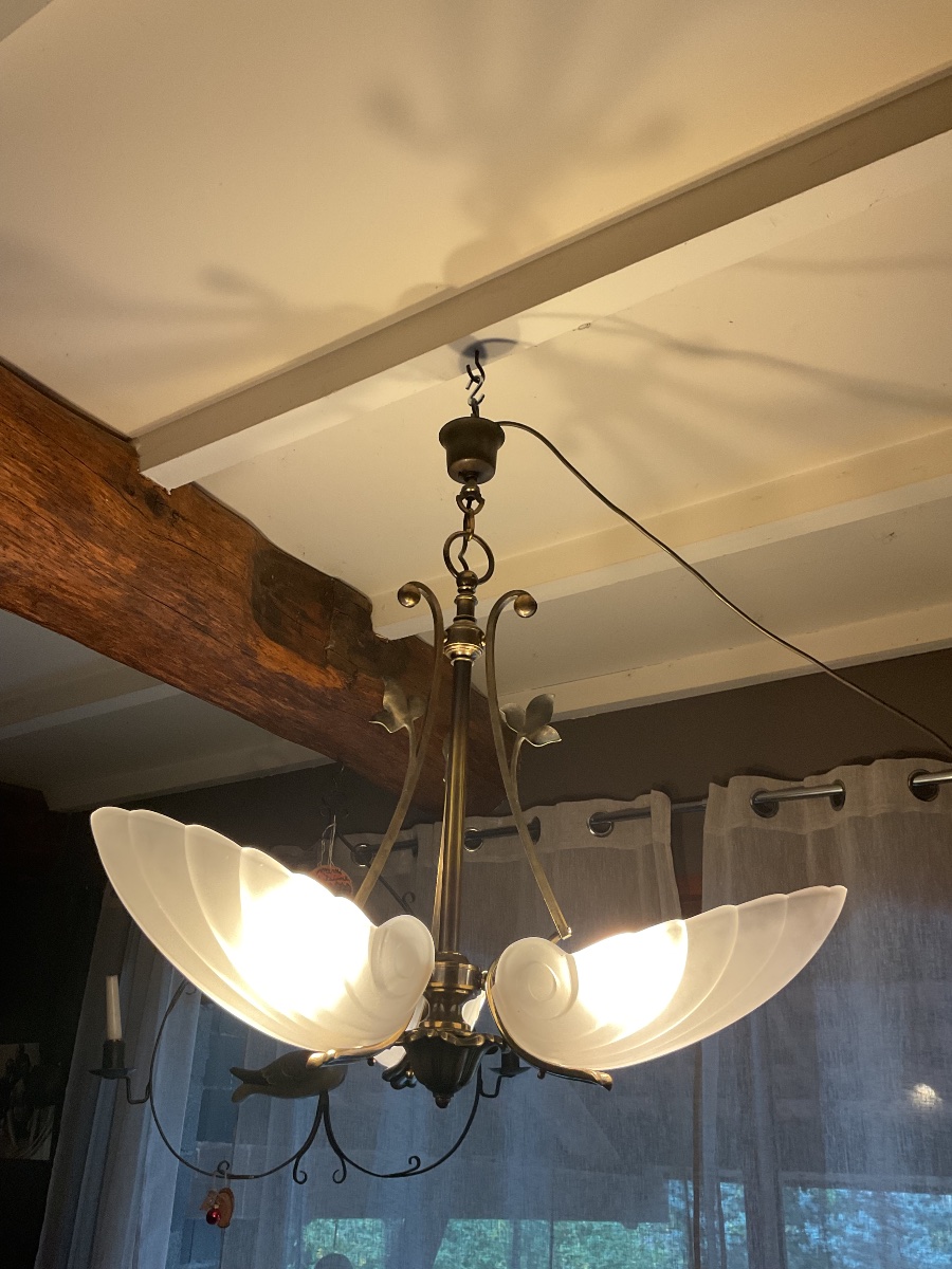 Chandelier, 1930s Seashell Pendant Light-photo-4