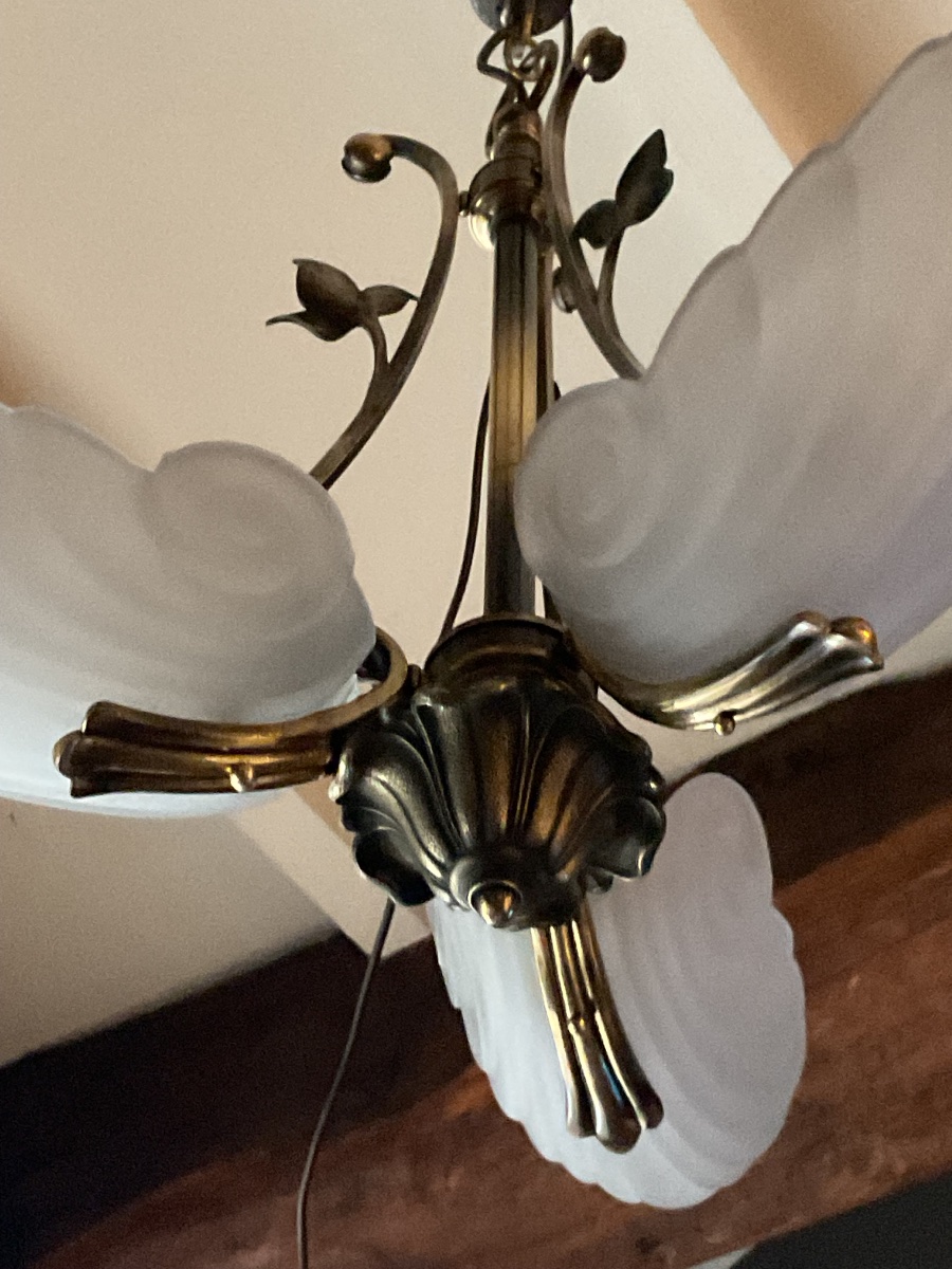 Chandelier, 1930s Seashell Pendant Light-photo-2