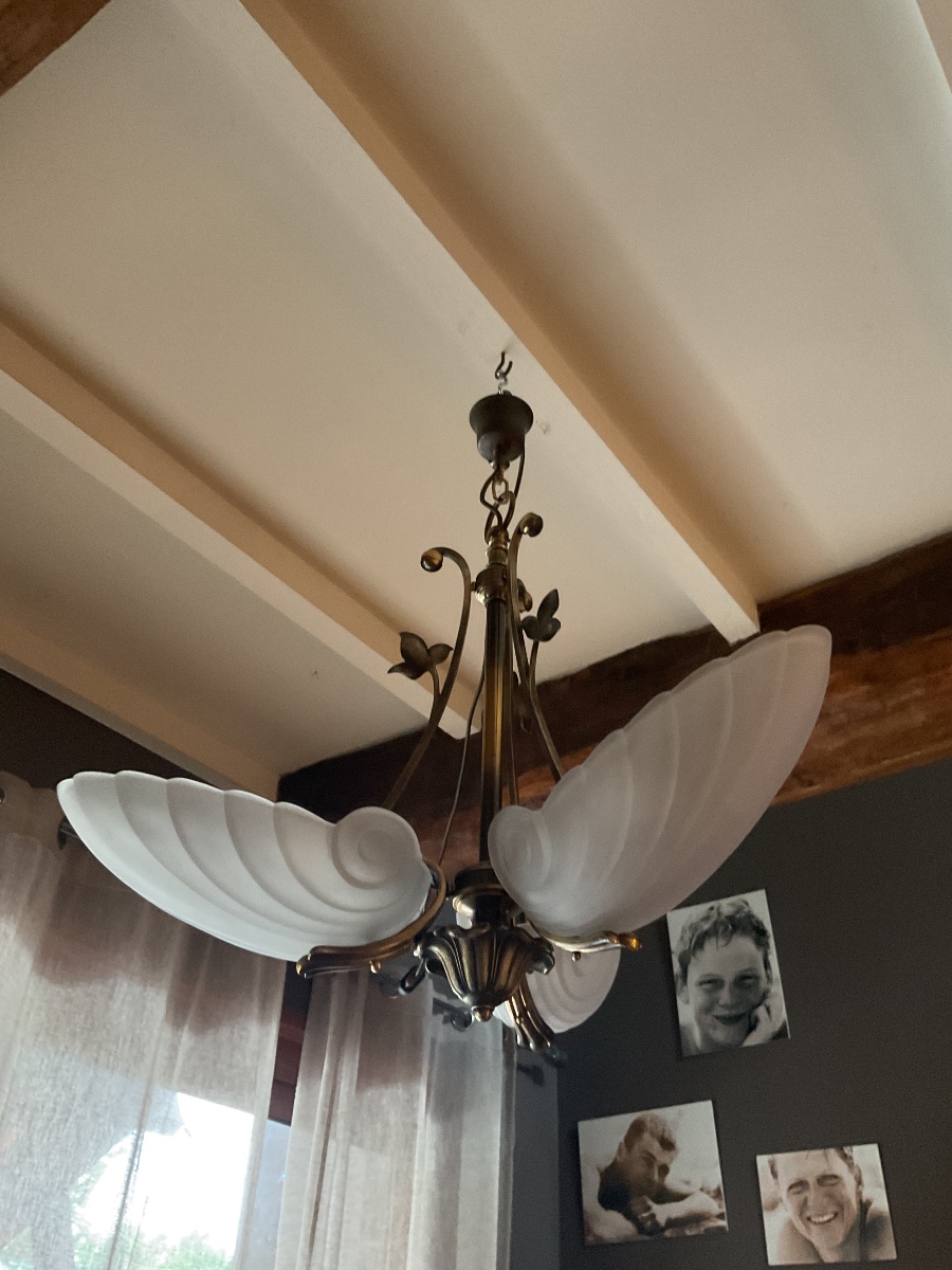 Chandelier, 1930s Seashell Pendant Light-photo-6