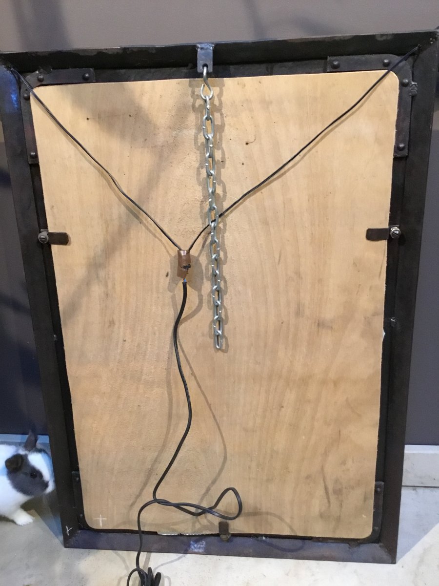 Art Deco Wrought Iron Mirror With Incorporated Sconces-photo-7