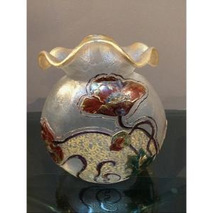 Stock Vase Decor Enamelled Peonies Period 1900 Signed Montjoye