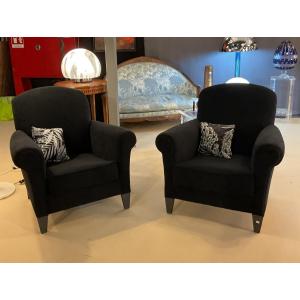 Pair Of Club Armchairs. 1930 Era. Re-canvassed 