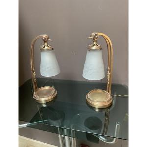 Paire de lampes dés années 1920 Signées Muller frères Lunévilles 