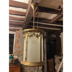Large Louis XVI-style Brass Lantern. Late 19th Century