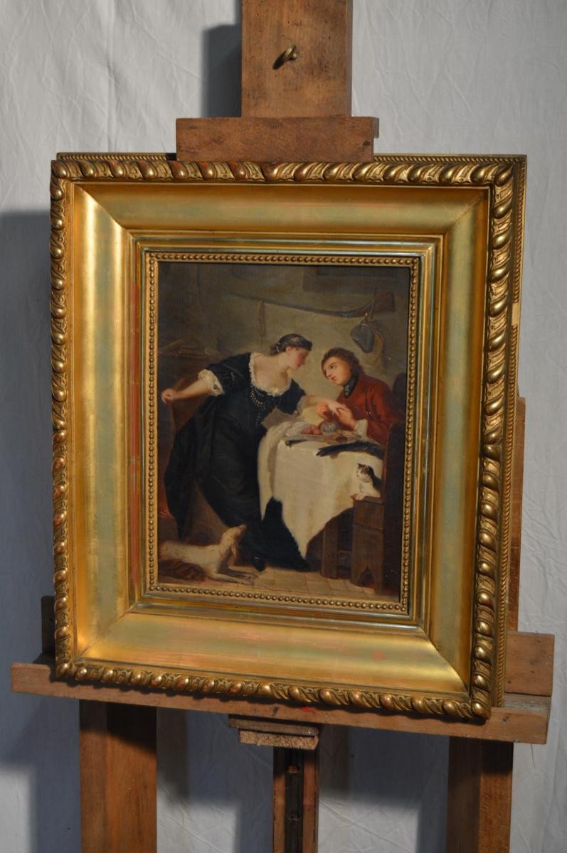 Huile Sur Toile, Scène Galante-photo-2