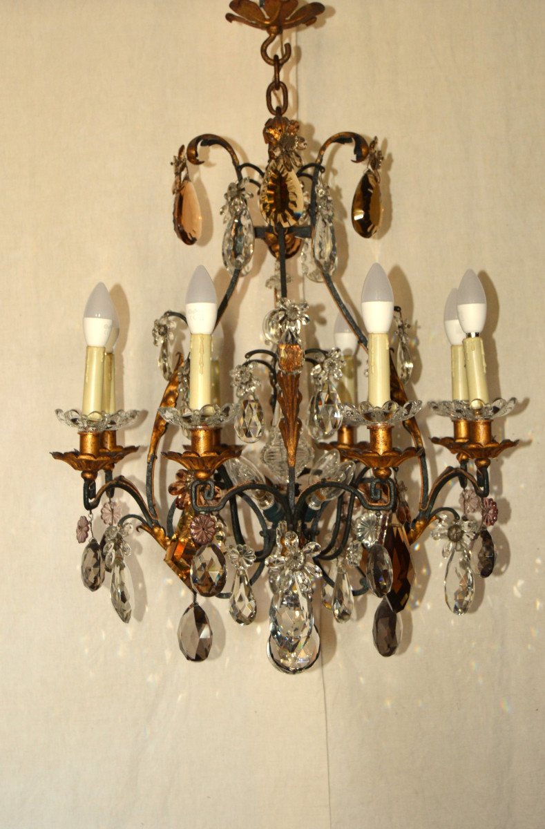Wrought Iron Cage Chandelier And Crystal Tassels-photo-1