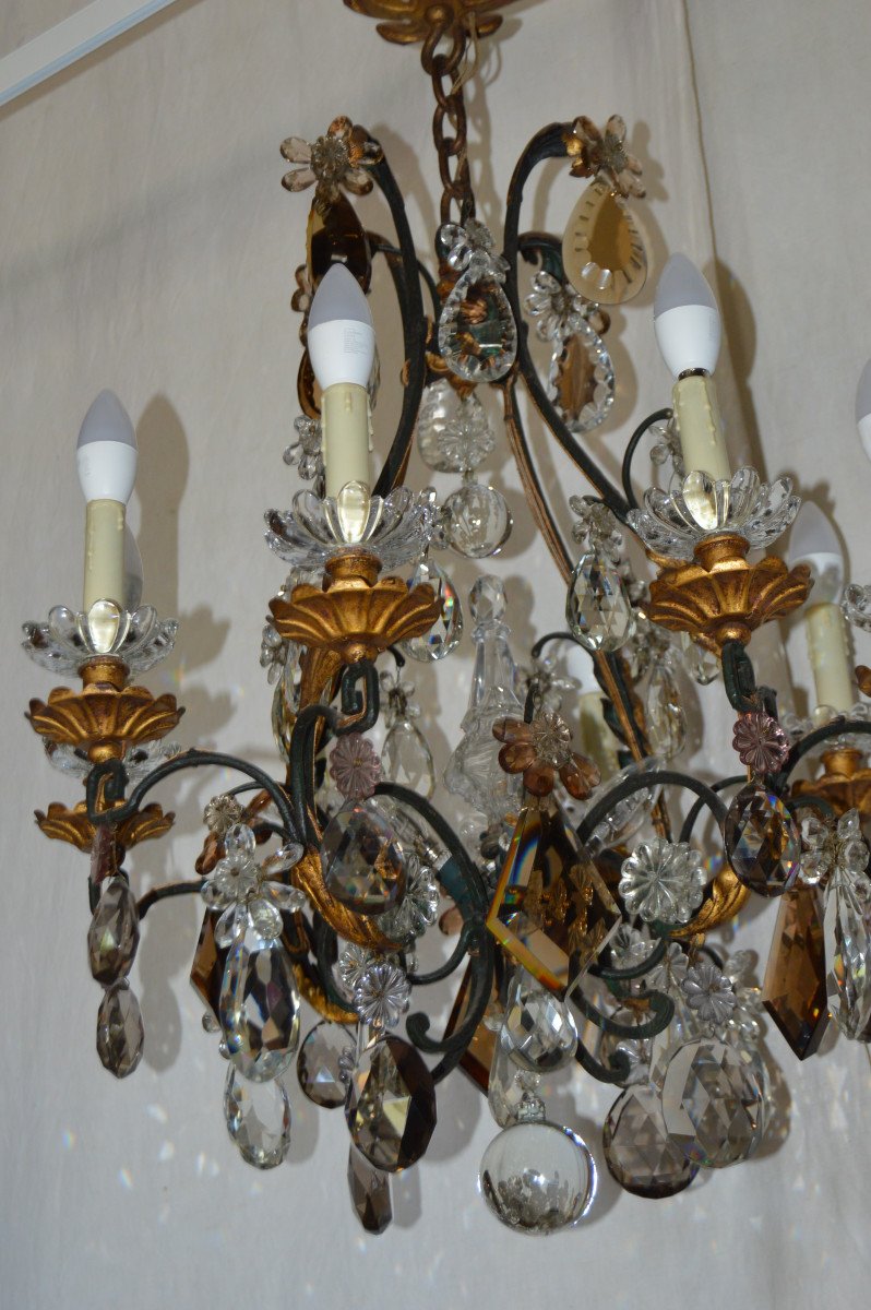 Wrought Iron Cage Chandelier And Crystal Tassels-photo-3