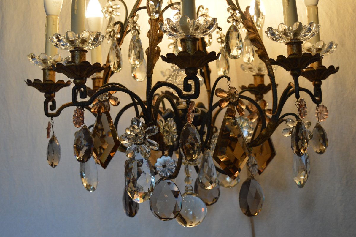 Wrought Iron Cage Chandelier And Crystal Tassels-photo-4
