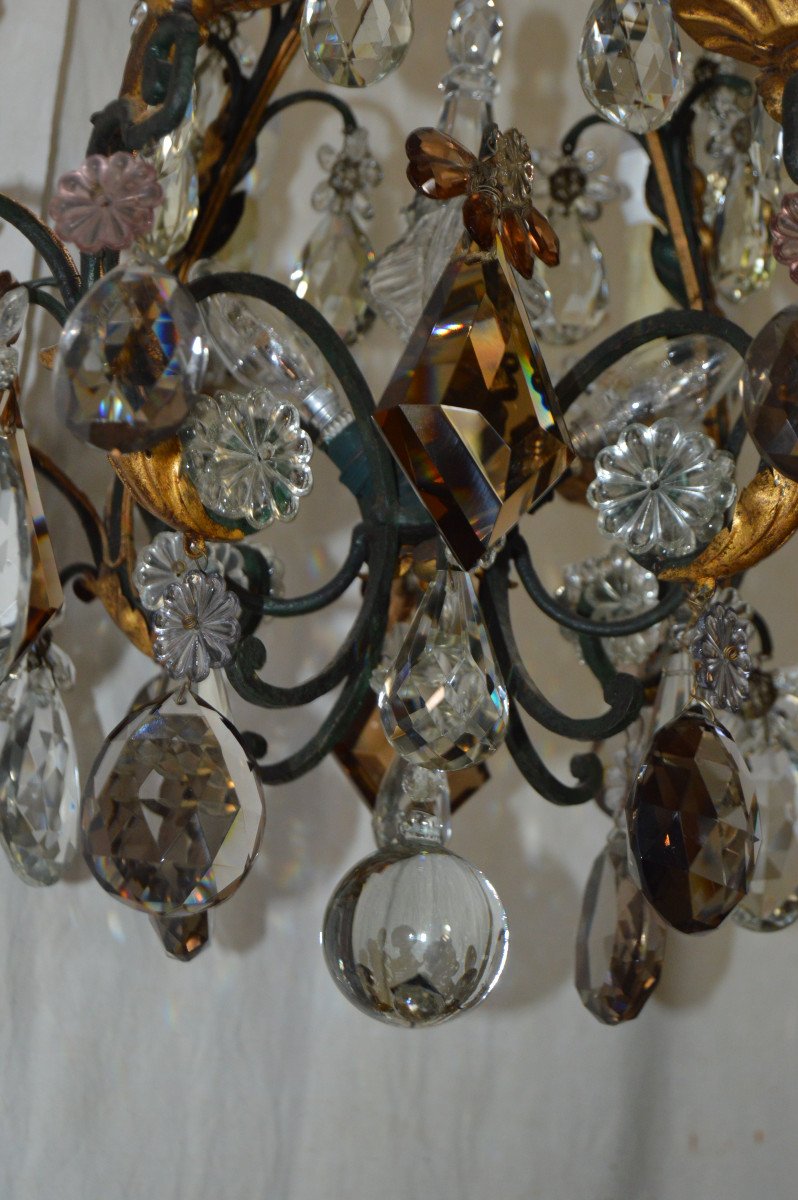 Wrought Iron Cage Chandelier And Crystal Tassels-photo-5