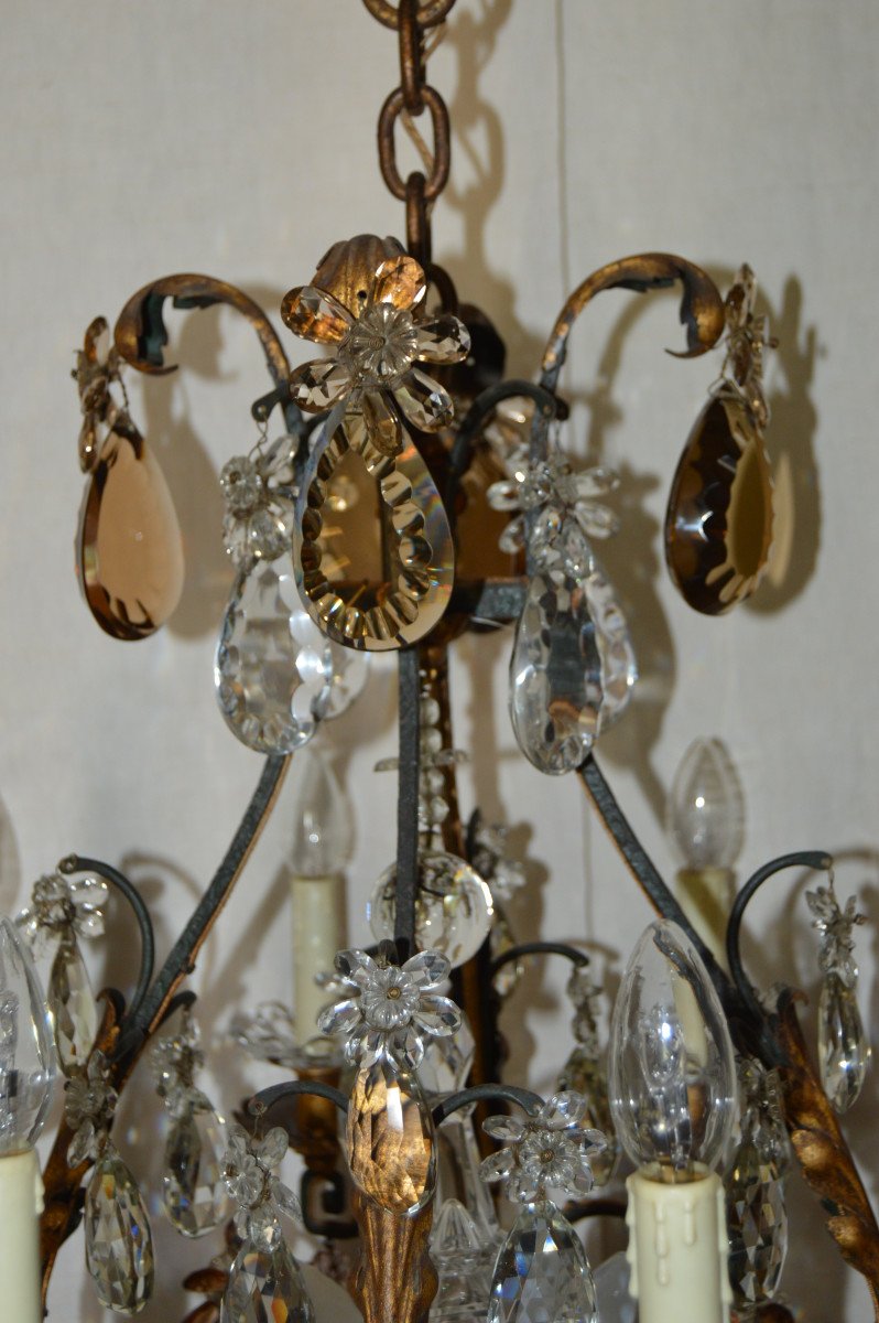 Wrought Iron Cage Chandelier And Crystal Tassels-photo-6