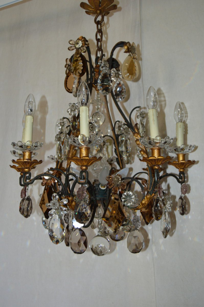 Wrought Iron Cage Chandelier And Crystal Tassels-photo-8