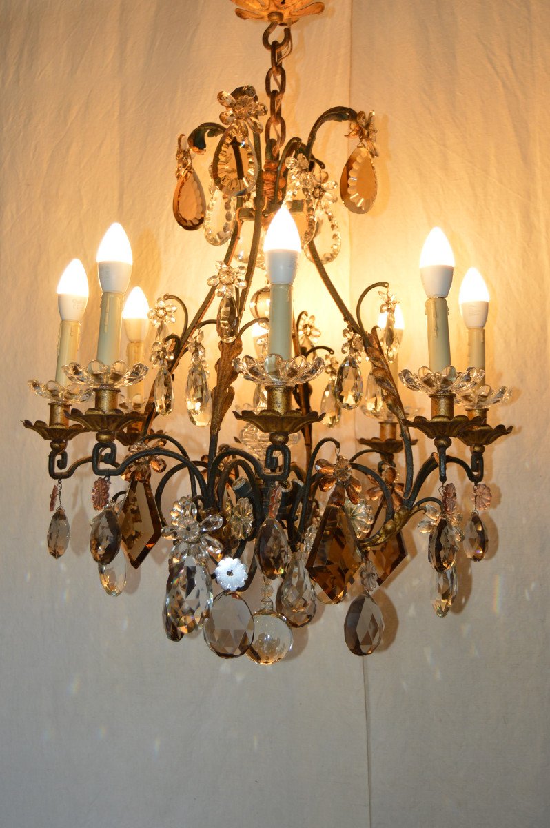 Wrought Iron Cage Chandelier And Crystal Tassels