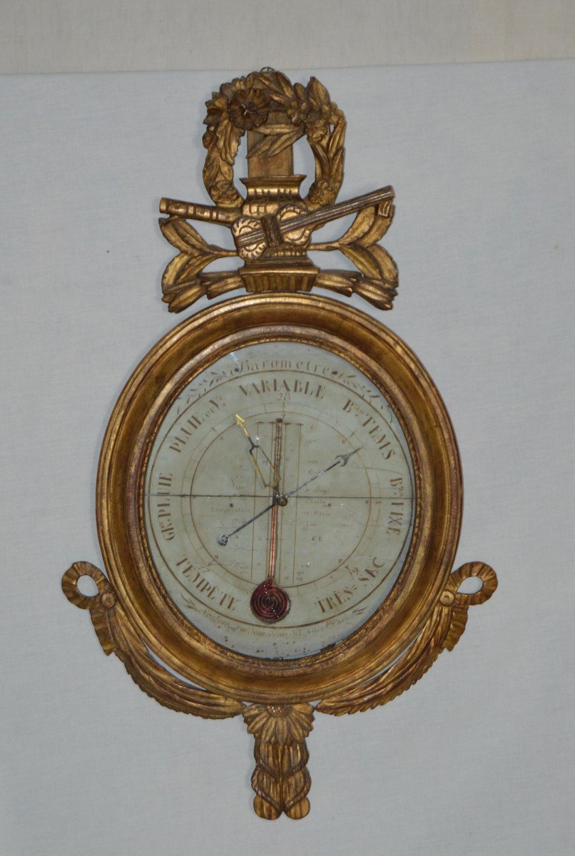 Baromètre En Bois Doré d'époque Louis XVI-photo-3