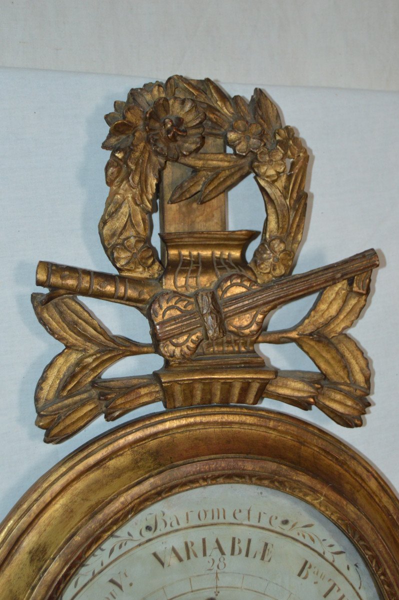 Baromètre En Bois Doré d'époque Louis XVI-photo-2