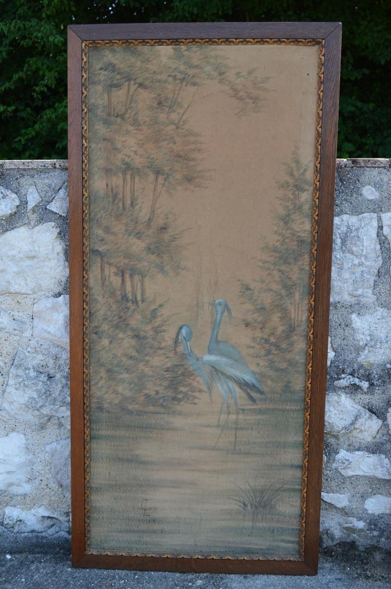 Pair Of Art Nouveau Painted Panels-photo-3