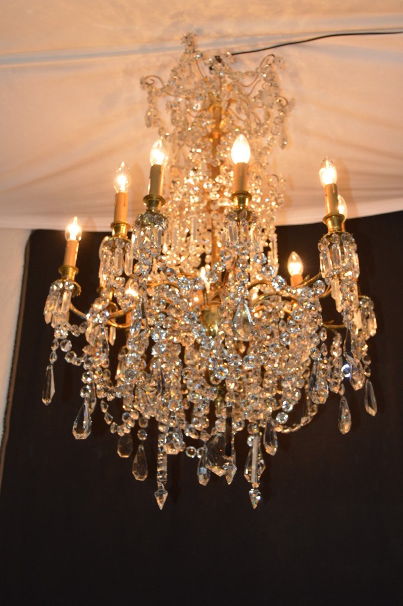 Large Chandelier In Gilt Bronze And Cut Crystal-photo-4