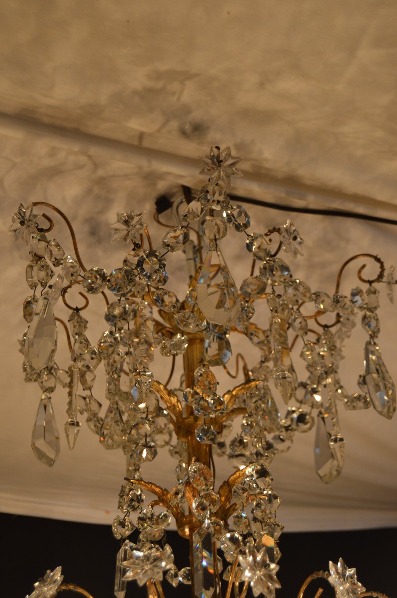 Large Chandelier In Gilt Bronze And Cut Crystal-photo-3