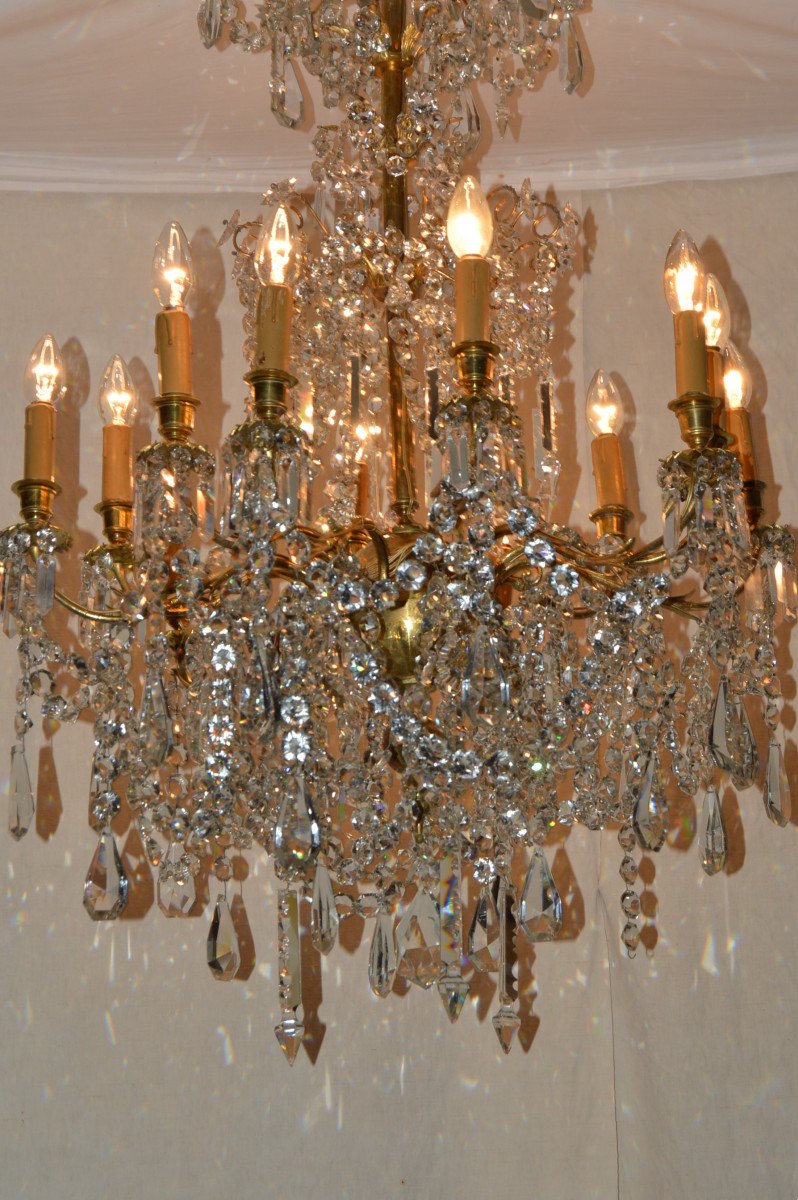 Grand Lustre En Bronze Doré Et Cristal Taillé-photo-4