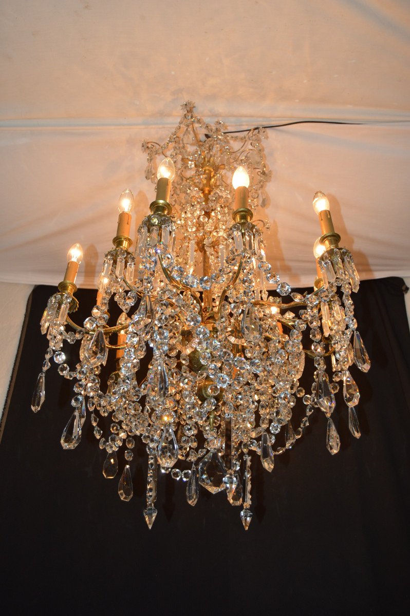 Large Chandelier In Gilt Bronze And Cut Crystal-photo-5