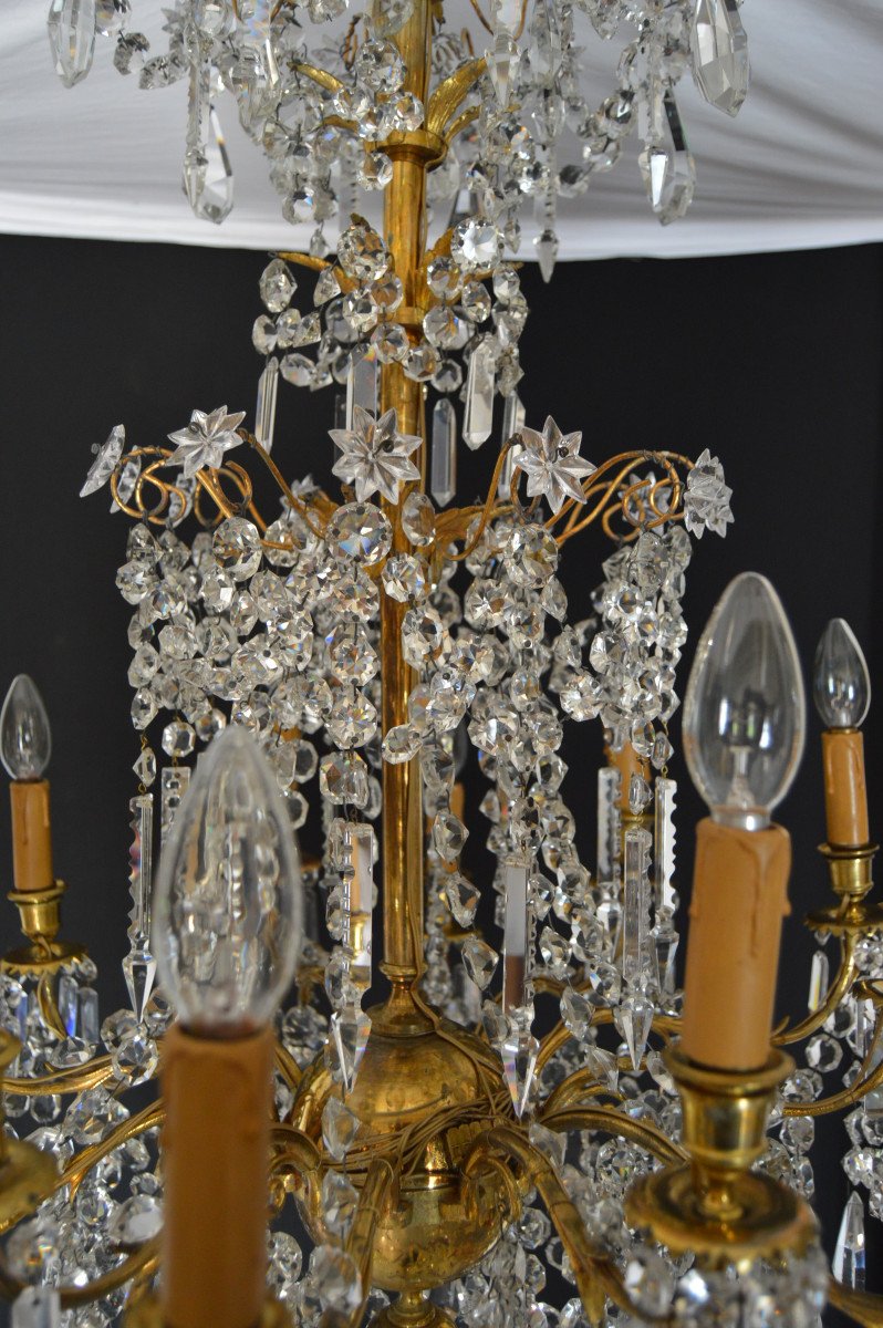 Large Chandelier In Gilt Bronze And Cut Crystal-photo-6