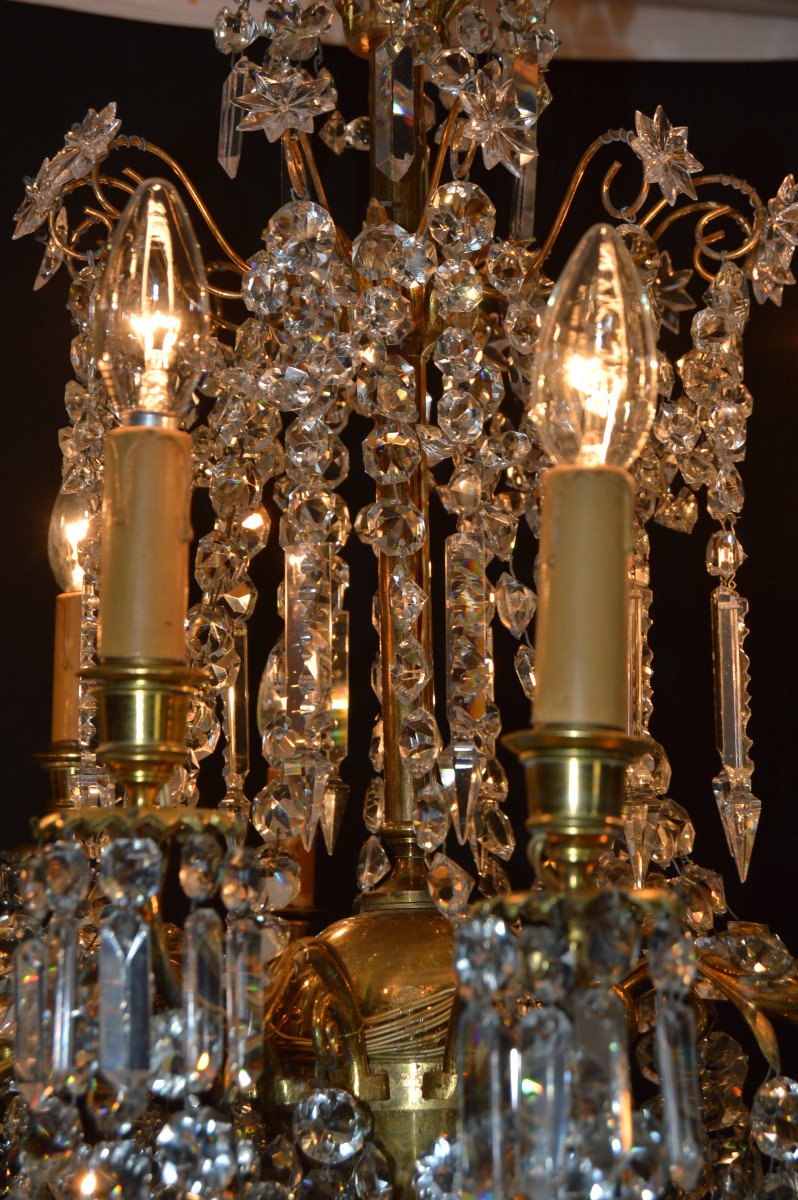 Grand Lustre En Bronze Doré Et Cristal Taillé-photo-8