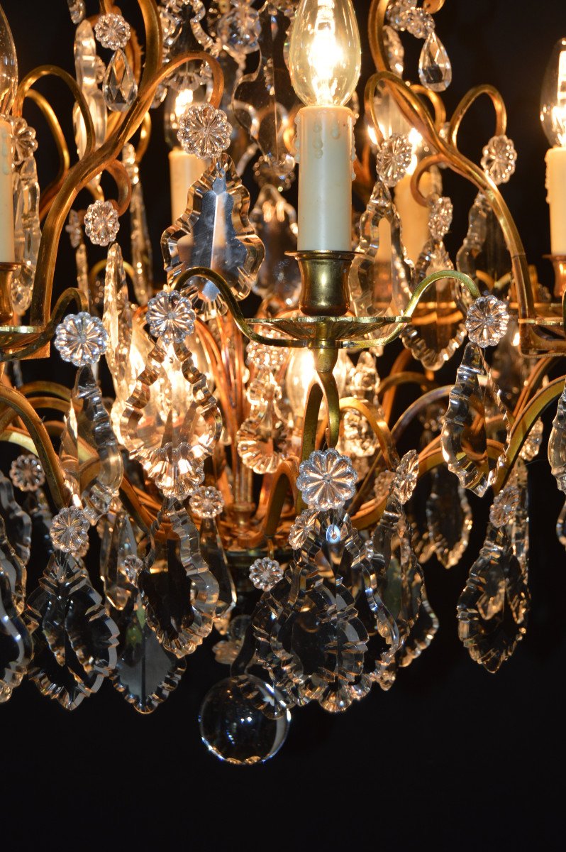 Lustre à Pampilles En Bronze Et Cristal-photo-2