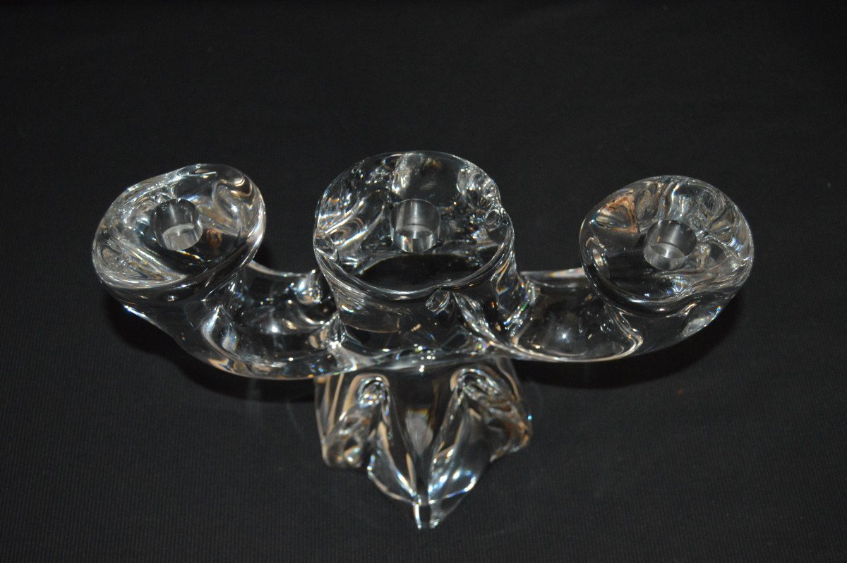 Pair Of Daum Crystal Candlesticks.-photo-3