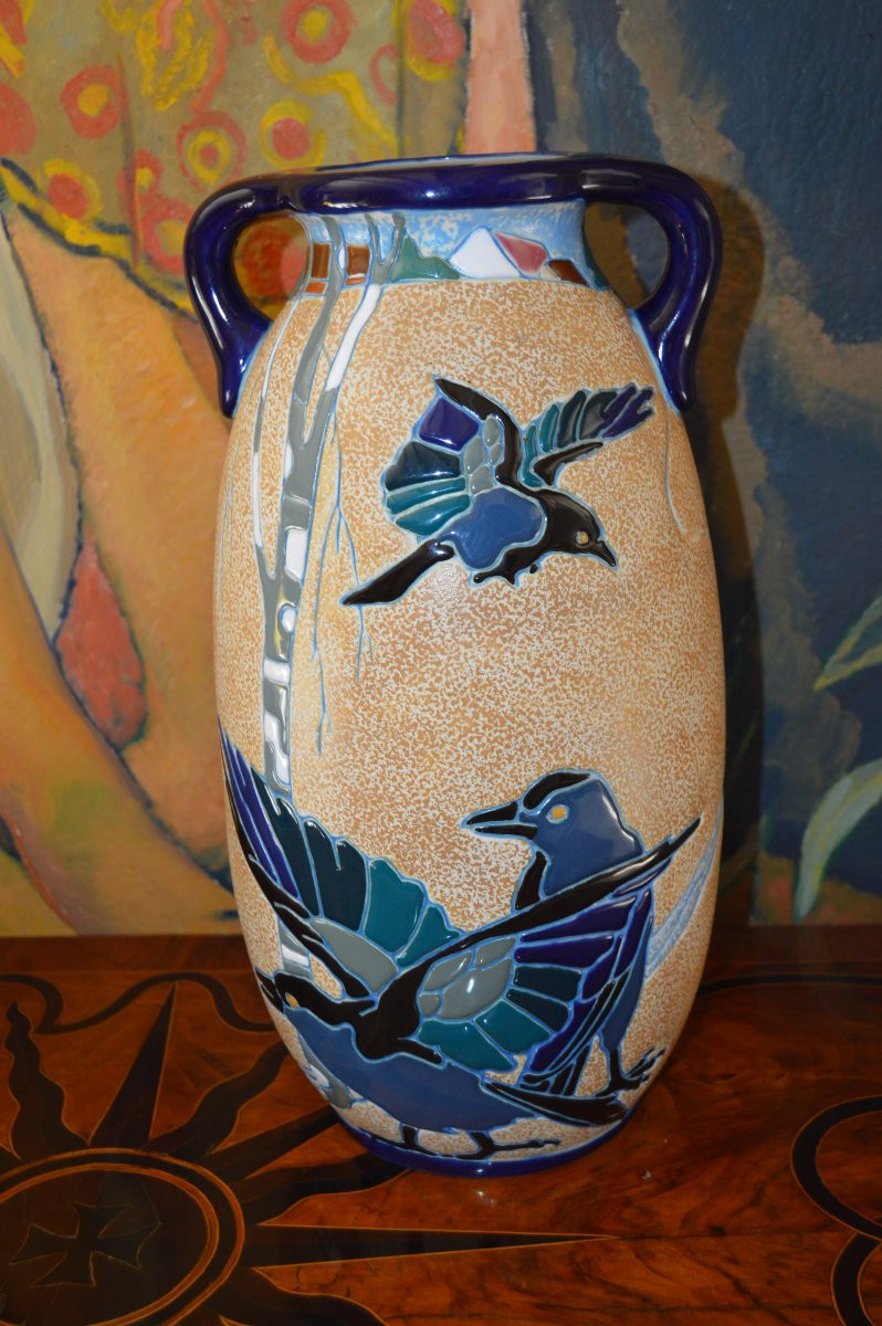 Pair Of Art Deco Ceramic Amphora Vases.-photo-3