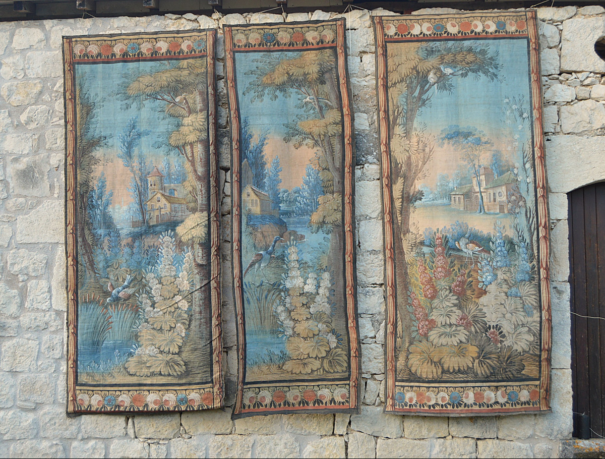 Set Of Five Large Painted Canvases From The 18th Century   -photo-3