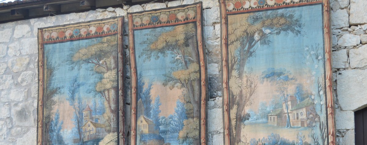 Set Of Five Large Painted Canvases From The 18th Century   -photo-7