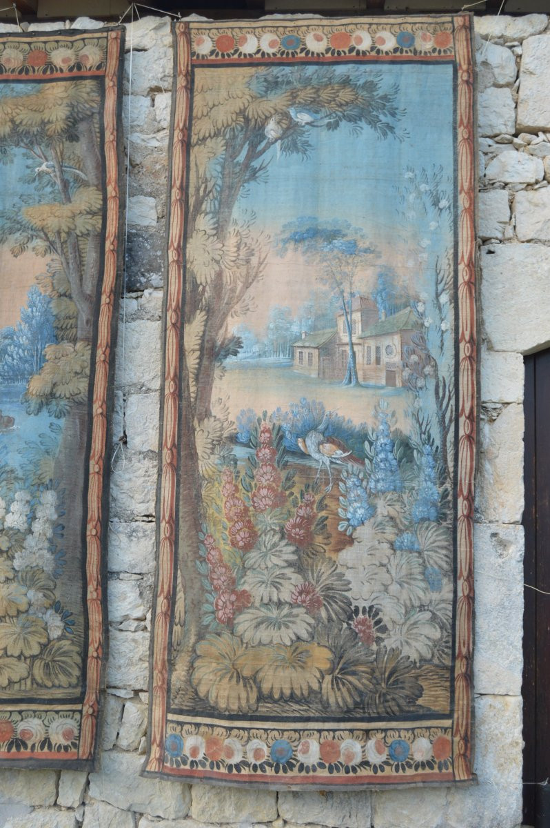 Set Of Five Large Painted Canvases From The 18th Century   -photo-8