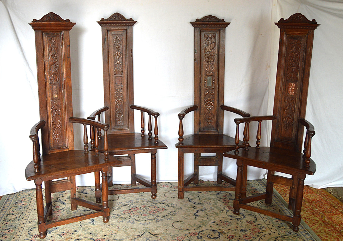 Ensemble De Quatre Chaises  "caquetoires" en chêne -photo-8