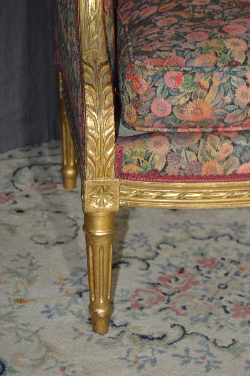 Louis XVI Style Bergère Chair In Gilded Wood-photo-3