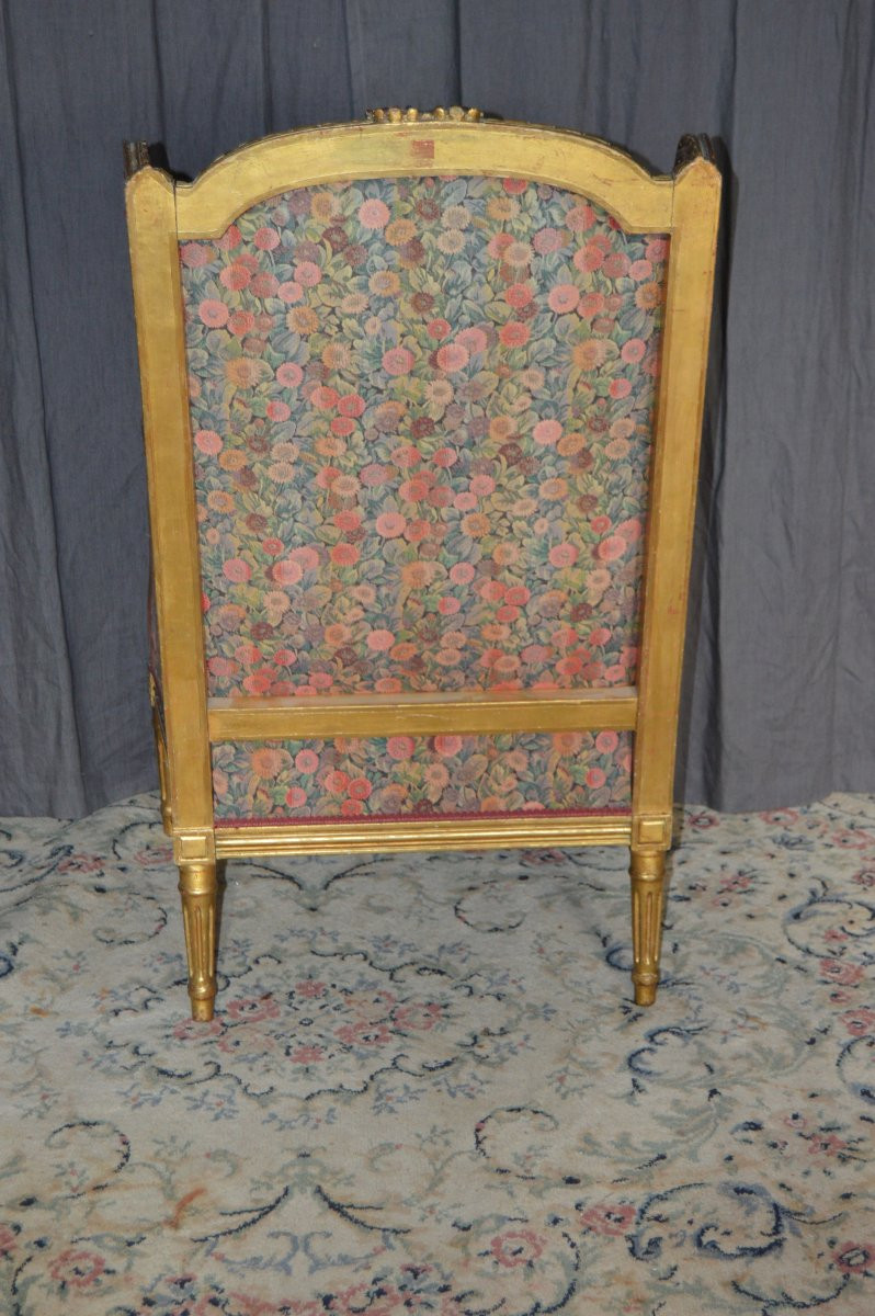Louis XVI Style Bergère Chair In Gilded Wood-photo-4