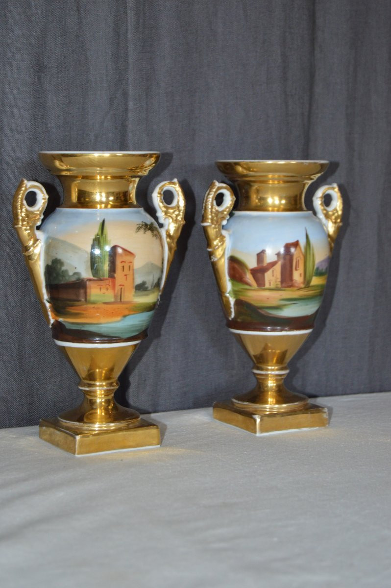 Paire de vases en porcelaine de Paris début XIX ème-photo-2