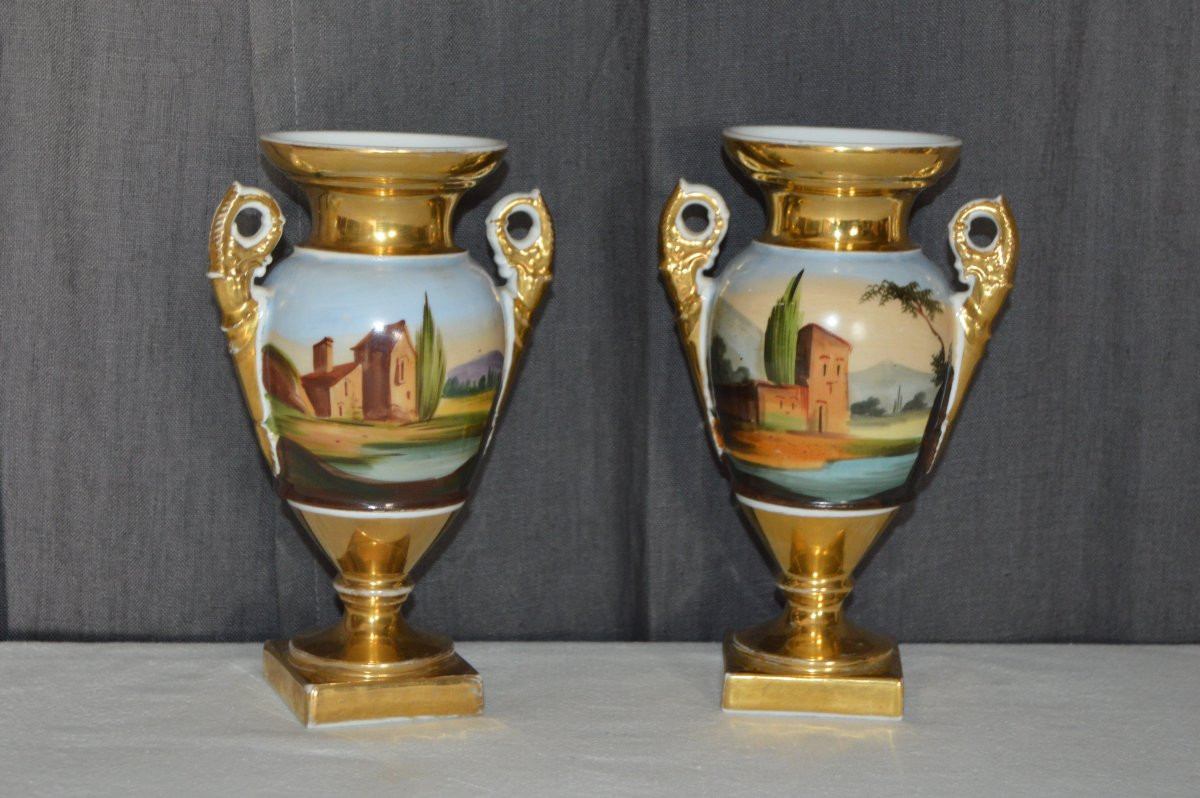 Paire de vases en porcelaine de Paris début XIX ème-photo-2