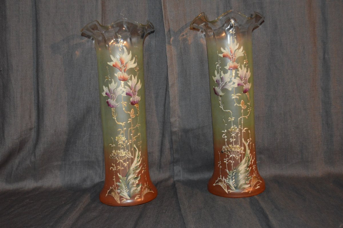 Pair Of Legras Enameled Glass Vases-photo-2