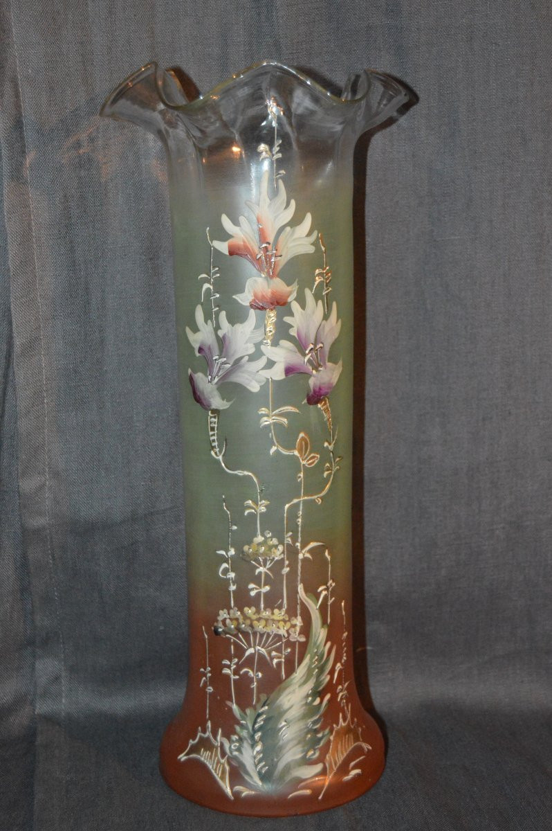 Pair Of Legras Enameled Glass Vases-photo-3