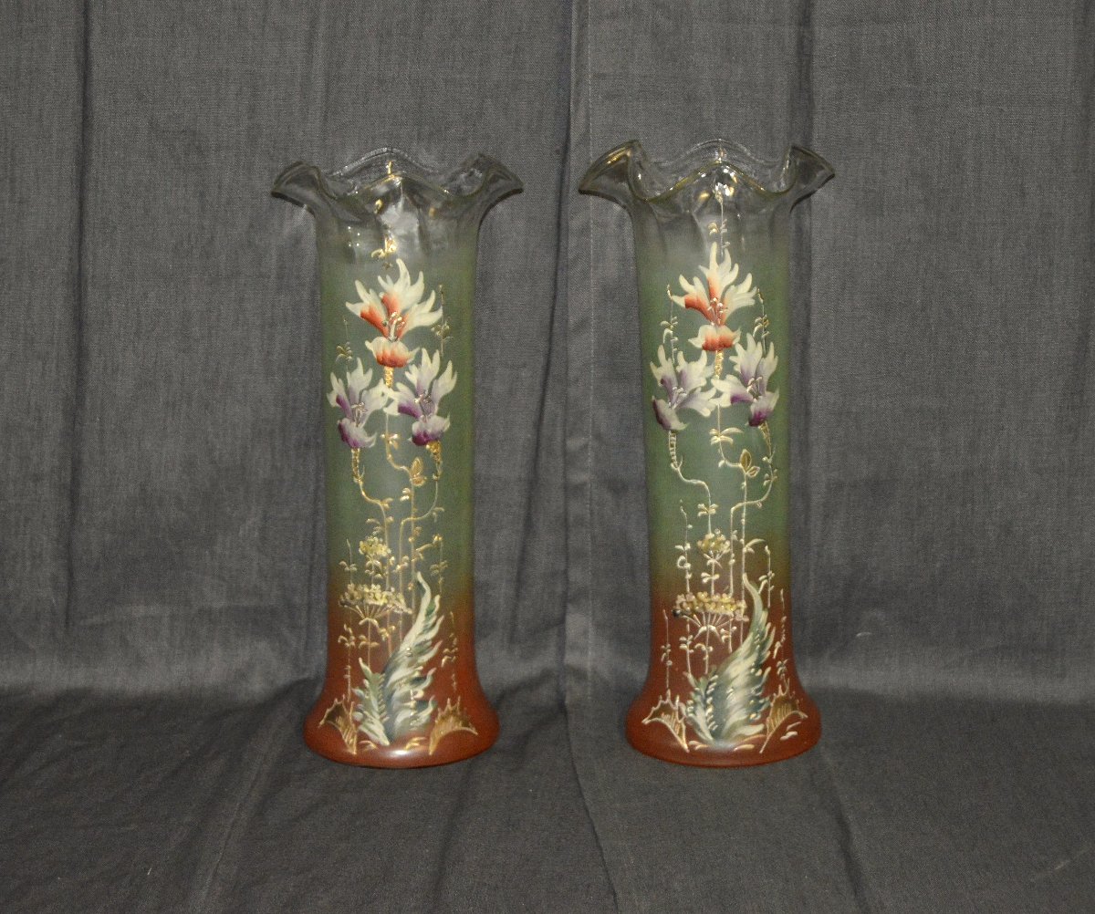 Pair Of Legras Enameled Glass Vases-photo-4