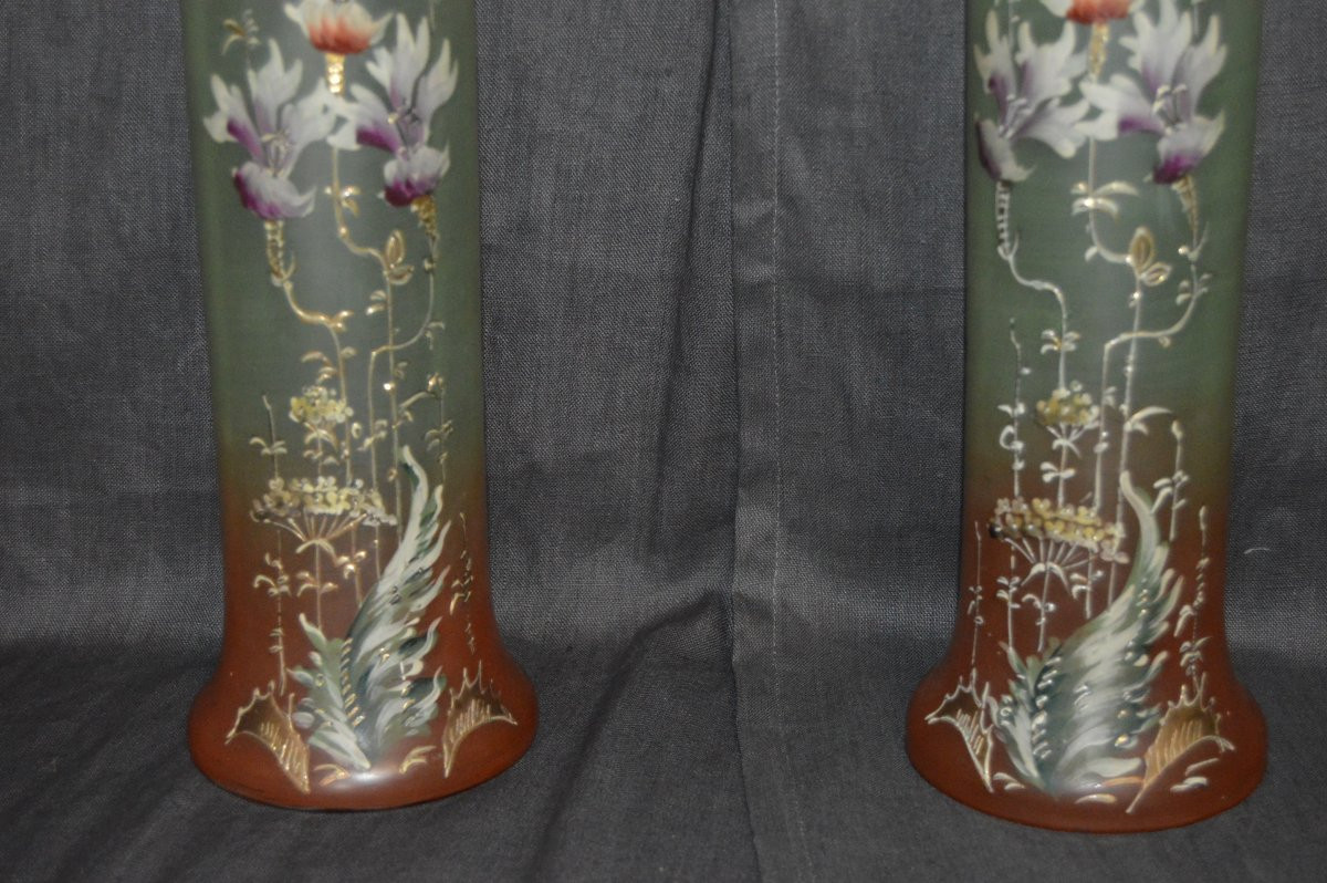 Pair Of Legras Enameled Glass Vases-photo-3