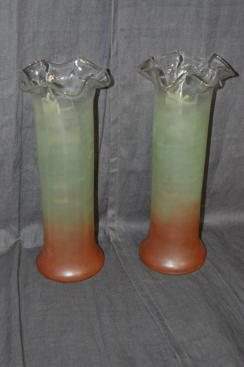 Pair Of Legras Enameled Glass Vases-photo-4