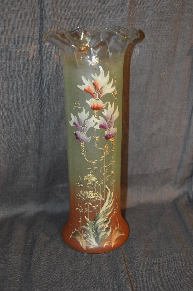 Pair Of Legras Enameled Glass Vases-photo-6