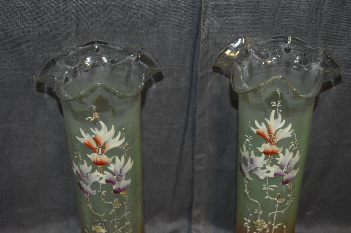 Pair Of Legras Enameled Glass Vases-photo-7