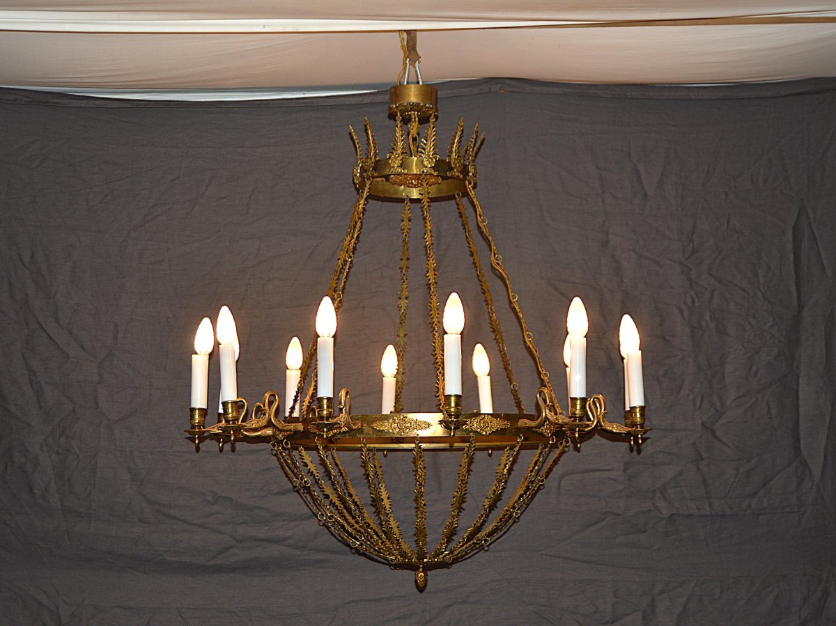 Important lustre de style empire en bronze.-photo-3