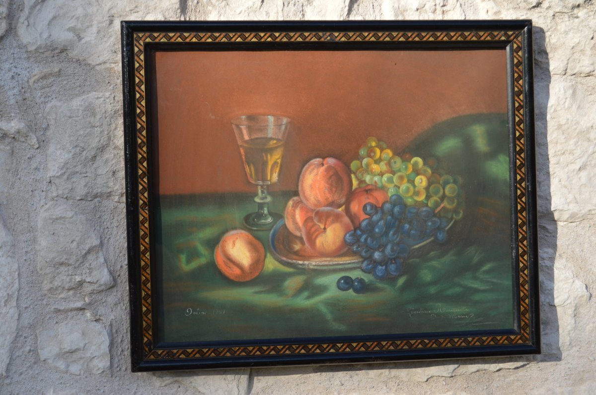 Pastel, Still Life End XIX Signed Oulias?-photo-4