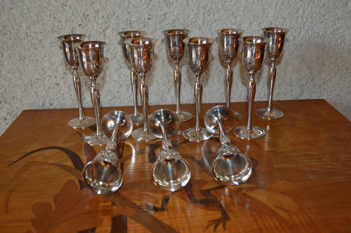 Verres à Liqueur En Métal Argenté.-photo-3