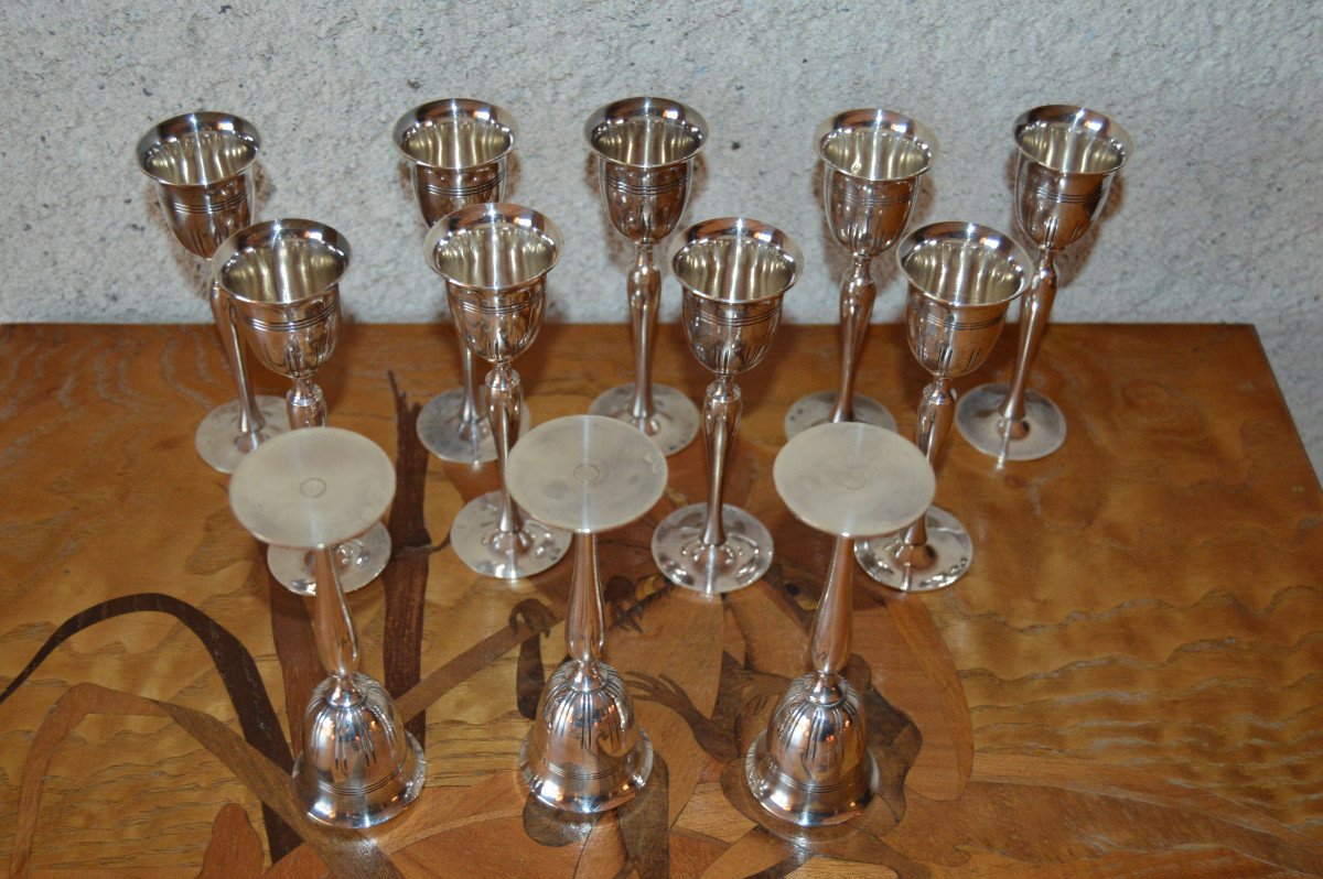 Verres à Liqueur En Métal Argenté.-photo-4