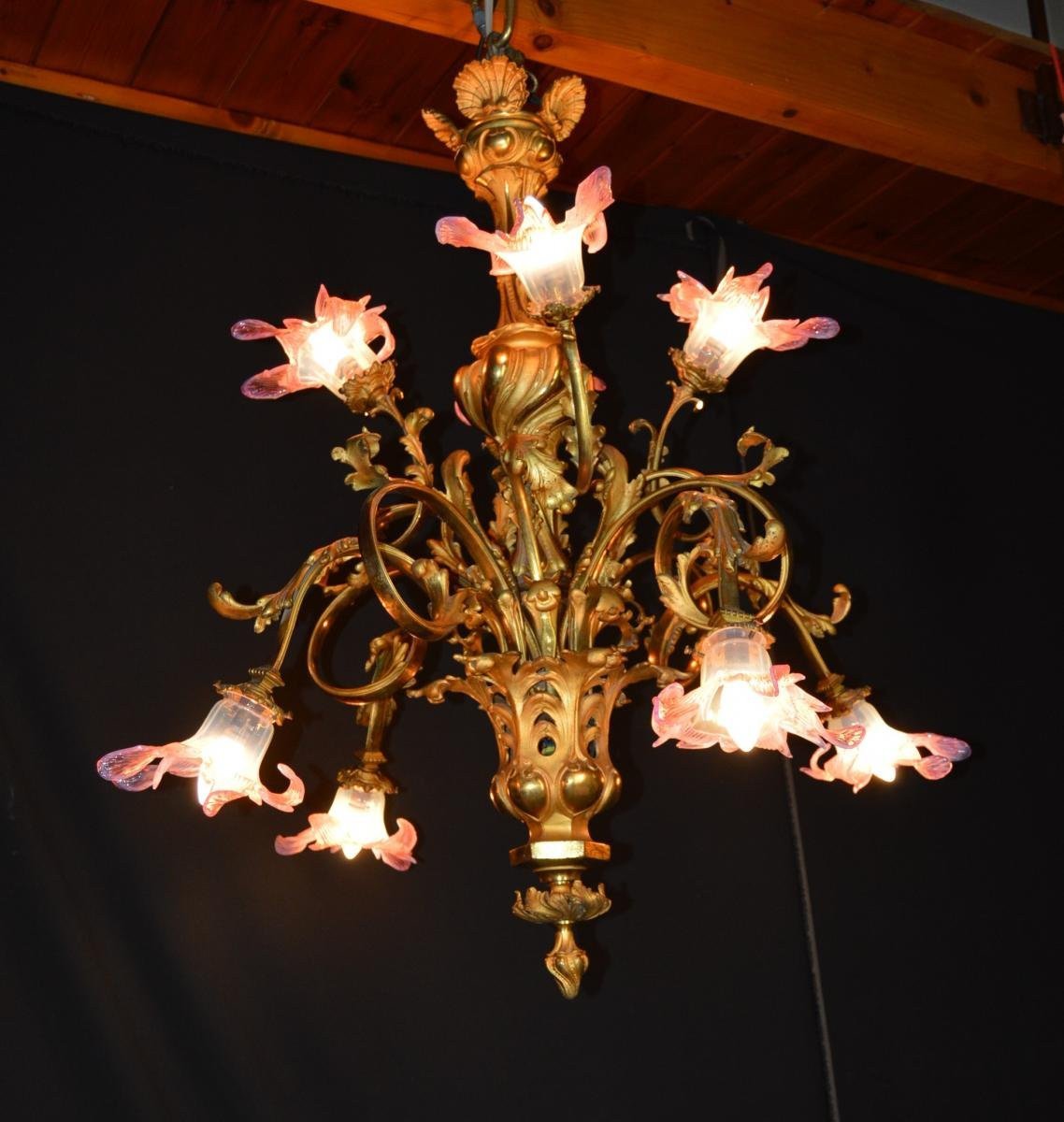 Important Gilt Bronze Chandelier-photo-4